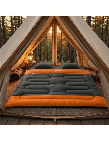 Outsunny Double Sleeping Bag with 2 Pillows, 220 x 160 cm Extra-Large Sleeping Bag for Adults, Grey and Orange