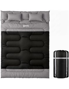 Outsunny Double Sleeping Bag with 2 Pillows, 220 x 160 cm Extra-Large Sleeping Bag for Adults, Black and Grey