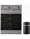 Outsunny Double Sleeping Bag with 2 Pillows, 220 x 160 cm Extra-Large Sleeping Bag for Adults, Black and Grey