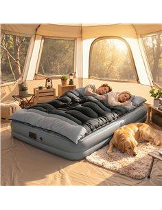 Outsunny Double Sleeping Bag with 2 Pillows, 220 x 160 cm Extra-Large Sleeping Bag for Adults, Black and Grey 2