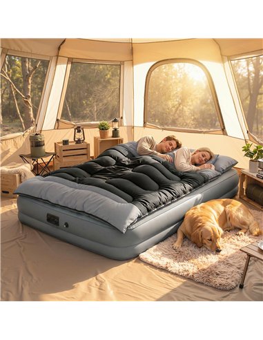 Outsunny Double Sleeping Bag with 2 Pillows, 220 x 160 cm Extra-Large Sleeping Bag for Adults, Black and Grey