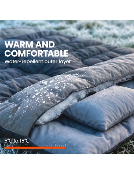 Outsunny Double Sleeping Bag with 2 Pillows, 220 x 160 cm Extra-Large Sleeping Bag for Adults, Black and Grey - pic 202737 | FastDaddyshop