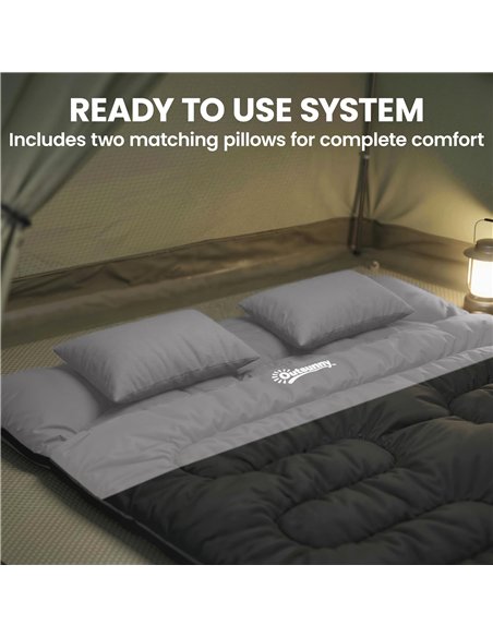 Outsunny Double Sleeping Bag with 2 Pillows, 220 x 160 cm Extra-Large Sleeping Bag for Adults, Black and Grey - pic 202739 | FastDaddyshop