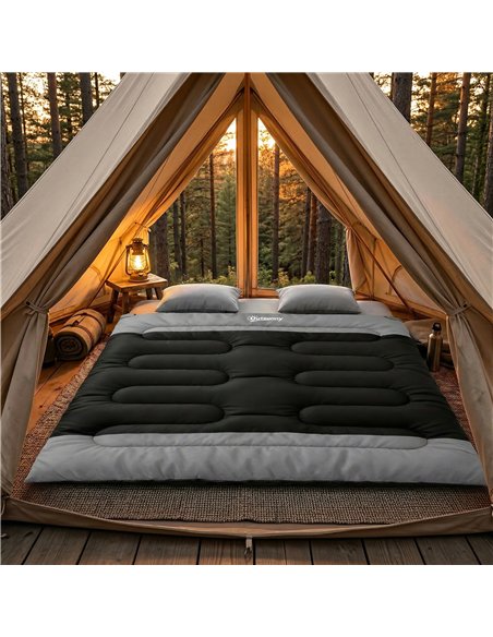 Outsunny Double Sleeping Bag with 2 Pillows, 220 x 160 cm Extra-Large Sleeping Bag for Adults, Black and Grey - pic 202741 | FastDaddyshop