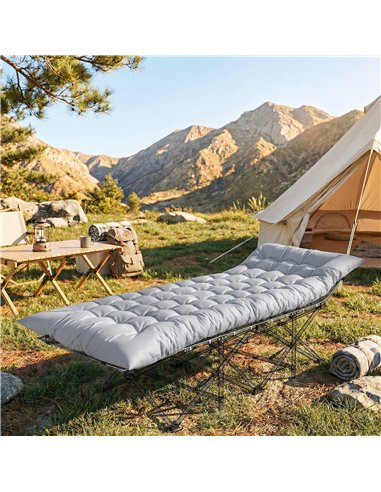 Outsunny Sleeping Mat, Foldable Camping Mattress Pad with Elastic Straps, Light Grey