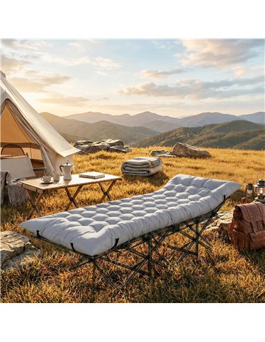 Outsunny Sleeping Mat, Foldable Camping Mattress Pad with Elastic Straps, Light Grey