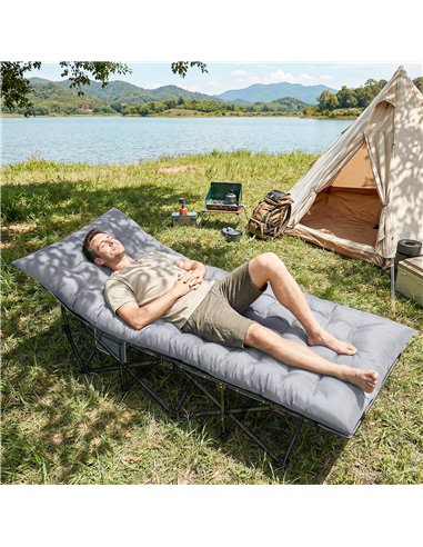 Outsunny Sleeping Mat, Foldable Camping Mattress Pad with Elastic Straps, Light Grey