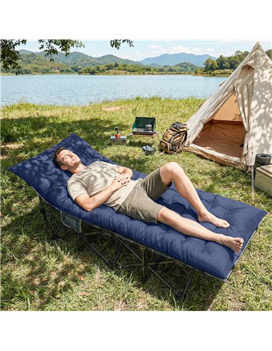 Outsunny Sleeping Mat, Foldable Camping Mattress Pad with Four Corner Elastic Straps, Dark Blue