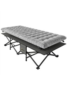 Outsunny Camping Cot with Soft Pad, 80cm Extra Wide Folding Cots with Side Pocket and Carry Bag, Grey