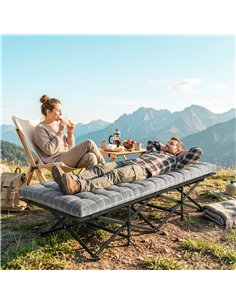 Outsunny Camping Cot with Soft Pad, 80cm Extra Wide Folding Cots with Side Pocket and Carry Bag, Grey 2