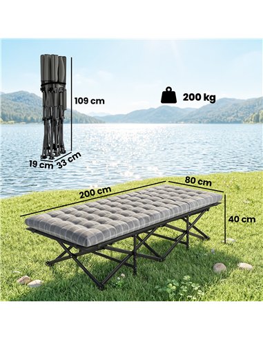 Outsunny Camping Cot with Soft Pad, 80cm Extra Wide Folding Cots with Side Pocket and Carry Bag, Grey