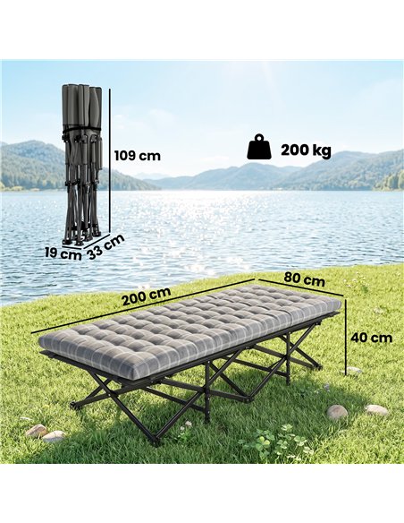 Outsunny Camping Cot with Soft Pad, 80cm Extra Wide Folding Cots with Side Pocket and Carry Bag, Grey - pic 202762 | FastDaddyshop
