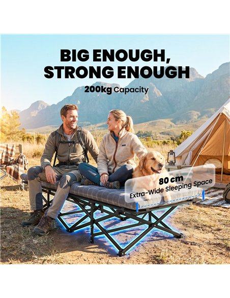 Outsunny Camping Cot with Soft Pad, 80cm Extra Wide Folding Cots with Side Pocket and Carry Bag, Grey - pic 202763 | FastDaddyshop