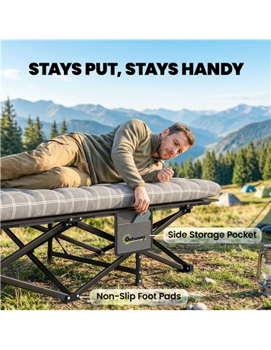 Outsunny Camping Cot with Soft Pad, 80cm Extra Wide Folding Cots with Side Pocket and Carry Bag, Grey
