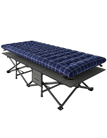 Outsunny Camping Cot with Soft Pad, 80cm Extra Wide Folding Cots with Side Pocket and Carry Bag, Blue - pic 202769 | FastDaddyshop
