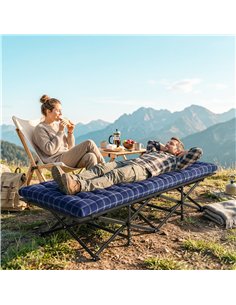 Outsunny Camping Cot with Soft Pad, 80cm Extra Wide Folding Cots with Side Pocket and Carry Bag, Blue 2