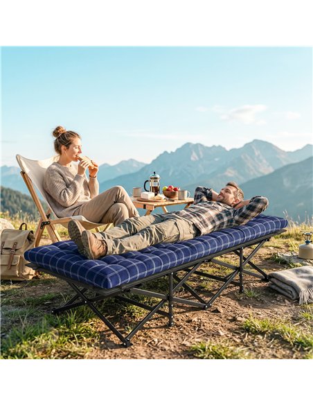 Outsunny Camping Cot with Soft Pad, 80cm Extra Wide Folding Cots with Side Pocket and Carry Bag, Blue - pic 202770 | FastDaddyshop