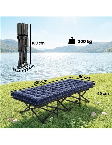 Outsunny Camping Cot with Soft Pad, 80cm Extra Wide Folding Cots with Side Pocket and Carry Bag, Blue