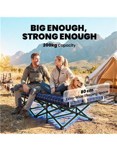 Outsunny Camping Cot with Soft Pad, 80cm Extra Wide Folding Cots with Side Pocket and Carry Bag, Blue