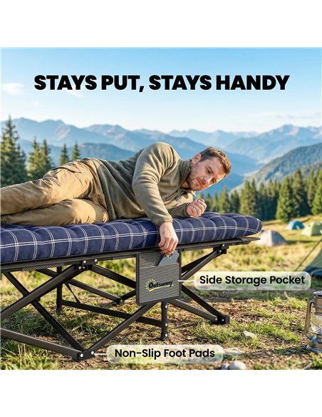 Outsunny Camping Cot with Soft Pad, 80cm Extra Wide Folding Cots with Side Pocket and Carry Bag, Blue - pic 202774 | FastDaddyshop