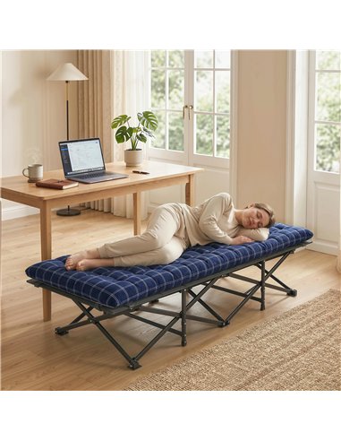 Outsunny Camping Cot with Soft Pad, 80cm Extra Wide Folding Cots with Side Pocket and Carry Bag, Blue