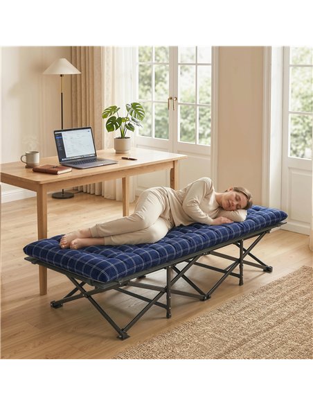 Outsunny Camping Cot with Soft Pad, 80cm Extra Wide Folding Cots with Side Pocket and Carry Bag, Blue - pic 202777 | FastDaddyshop