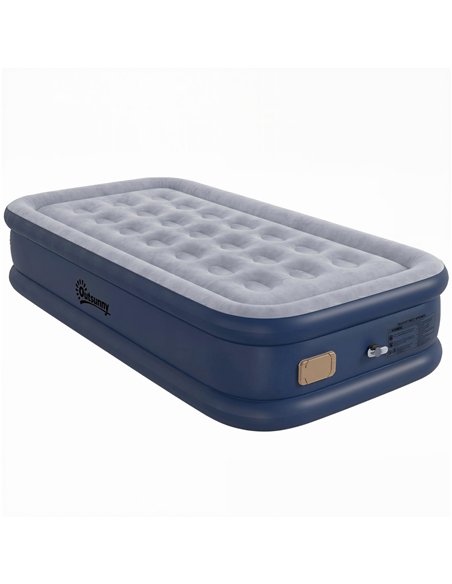 Outsunny Inflatable Mattress, Single Air Bed with Built-in Electric Pump, 3 Mins Inflation, Flocked Surface, Grey - pic 202778 | FastDaddyshop