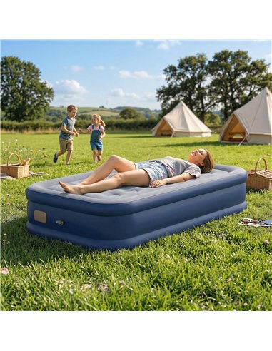 Outsunny Inflatable Mattress, Single Air Bed with Built-in Electric Pump, 3 Mins Inflation, Flocked Surface, Grey