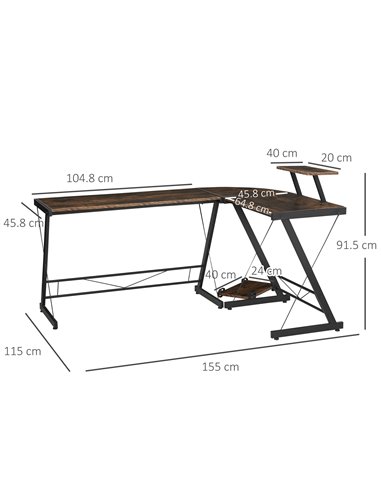 HOMCOM L Shaped  Computer PC Desk with Storage Shelf, CPU Stand, Wood Grain