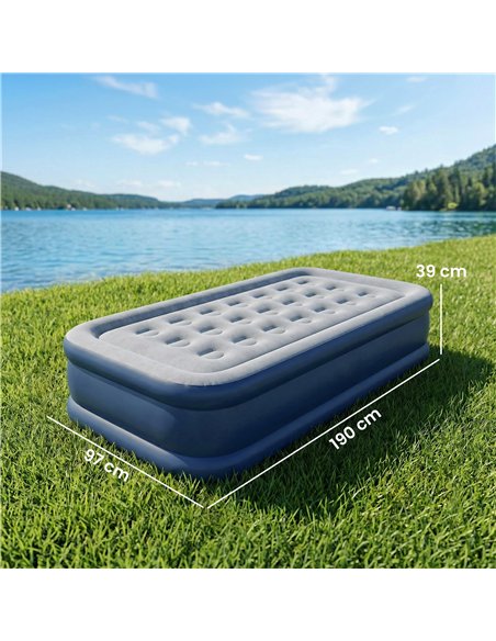 Outsunny Inflatable Mattress, Single Air Bed with Built-in Electric Pump, 3 Mins Inflation, Flocked Surface, Grey - pic 202780 | FastDaddyshop