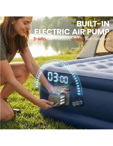 Outsunny Inflatable Mattress, Single Air Bed with Built-in Electric Pump, 3 Mins Inflation, Flocked Surface, Grey