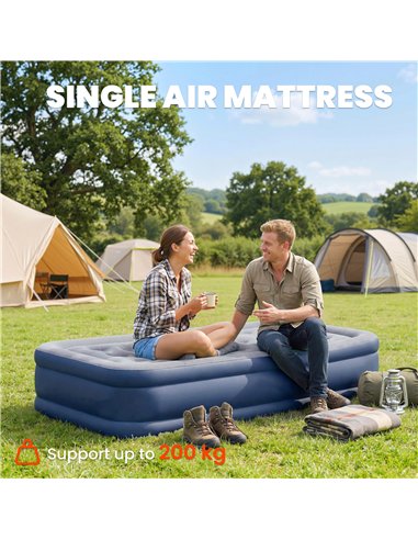 Outsunny Inflatable Mattress, Single Air Bed with Built-in Electric Pump, 3 Mins Inflation, Flocked Surface, Grey