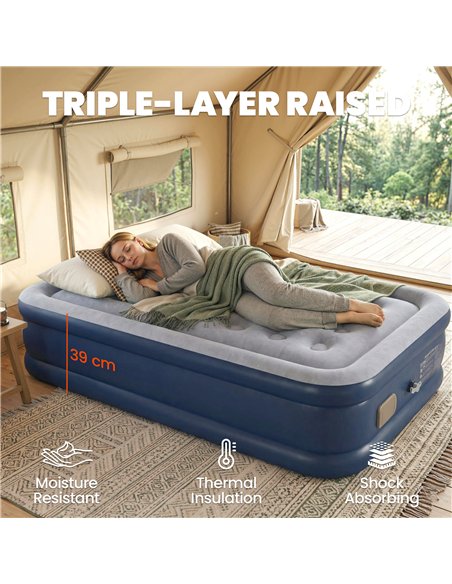 Outsunny Inflatable Mattress, Single Air Bed with Built-in Electric Pump, 3 Mins Inflation, Flocked Surface, Grey - pic 202784 | FastDaddyshop