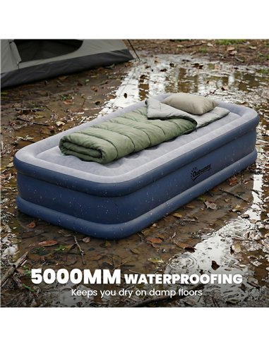 Outsunny Inflatable Mattress, Single Air Bed with Built-in Electric Pump, 3 Mins Inflation, Flocked Surface, Grey