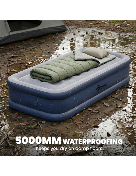 Outsunny Inflatable Mattress, Single Air Bed with Built-in Electric Pump, 3 Mins Inflation, Flocked Surface, Grey - pic 202785 | FastDaddyshop