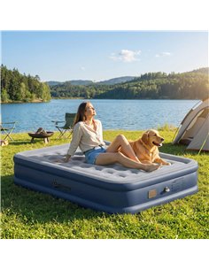 Outsunny Inflatable Mattress, Double Air Bed with Built-in Electric Pump, 3 Mins Inflation, Flocked Surface, Grey 2