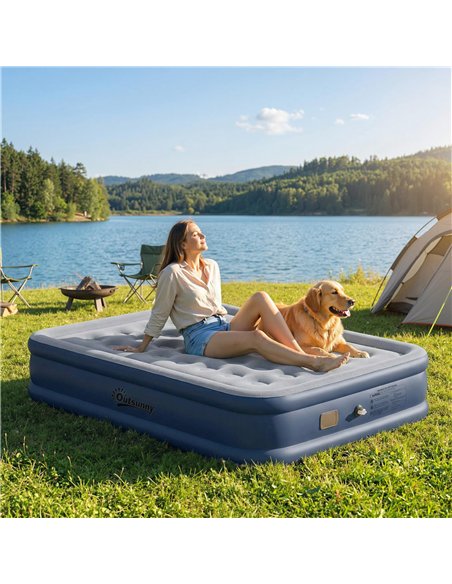 Outsunny Inflatable Mattress, Double Air Bed with Built-in Electric Pump, 3 Mins Inflation, Flocked Surface, Grey - pic 202788 | FastDaddyshop