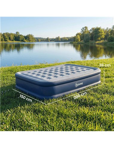 Outsunny Inflatable Mattress, Double Air Bed with Built-in Electric Pump, 3 Mins Inflation, Flocked Surface, Grey