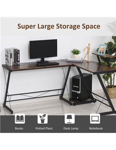HOMCOM L Shaped  Computer PC Desk with Storage Shelf, CPU Stand, Wood Grain