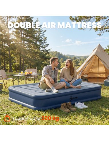 Outsunny Inflatable Mattress, Double Air Bed with Built-in Electric Pump, 3 Mins Inflation, Flocked Surface, Grey