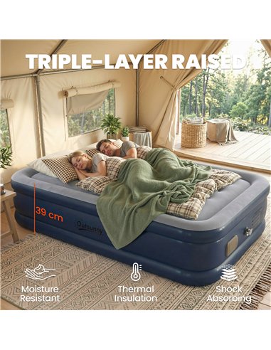 Outsunny Inflatable Mattress, Double Air Bed with Built-in Electric Pump, 3 Mins Inflation, Flocked Surface, Grey
