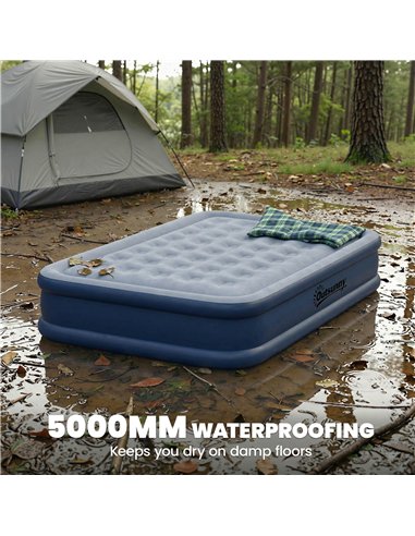 Outsunny Inflatable Mattress, Double Air Bed with Built-in Electric Pump, 3 Mins Inflation, Flocked Surface, Grey