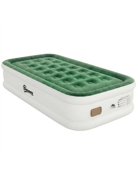 Outsunny Inflatable Mattress, Single Air Bed with Built-in Electric Pump, 3 Mins Inflation, Flocked Surface, Dark Green - pic 202796 | FastDaddyshop