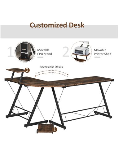 HOMCOM L Shaped  Computer PC Desk with Storage Shelf, CPU Stand, Wood Grain