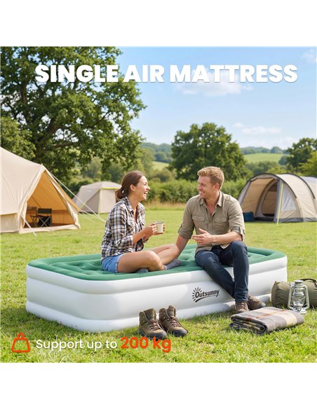 Outsunny Inflatable Mattress, Single Air Bed with Built-in Electric Pump, 3 Mins Inflation, Flocked Surface, Dark Green - pic 202800 | FastDaddyshop