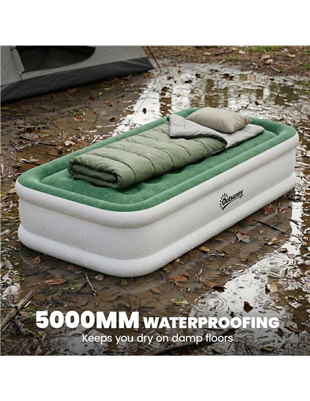 Outsunny Inflatable Mattress, Single Air Bed with Built-in Electric Pump, 3 Mins Inflation, Flocked Surface, Dark Green - pic 202803 | FastDaddyshop