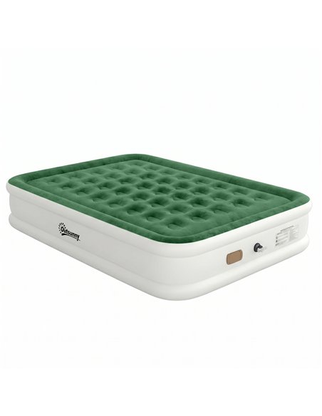 Outsunny Inflatable Mattress, Double Air Bed with Built-in Electric Pump, 3 Mins Inflation, Flocked Surface, Dark Green - pic 202805 | FastDaddyshop