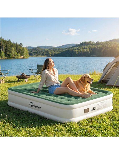 Outsunny Inflatable Mattress, Double Air Bed with Built-in Electric Pump, 3 Mins Inflation, Flocked Surface, Dark Green - pic 202806 | FastDaddyshop