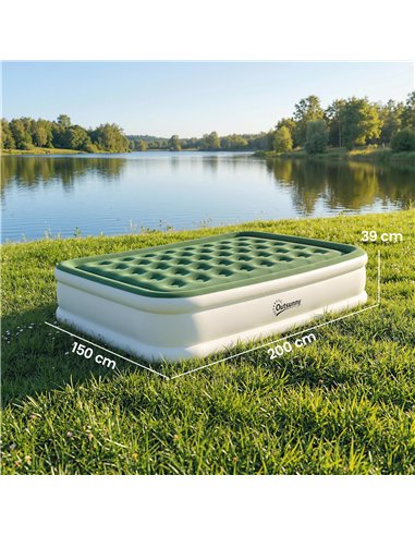 Outsunny Inflatable Mattress, Double Air Bed with Built-in Electric Pump, 3 Mins Inflation, Flocked Surface, Dark Green