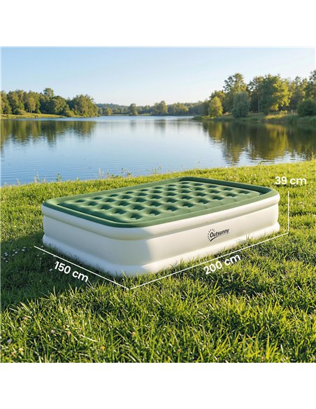Outsunny Inflatable Mattress, Double Air Bed with Built-in Electric Pump, 3 Mins Inflation, Flocked Surface, Dark Green - pic 202807 | FastDaddyshop